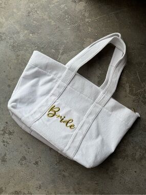Bride Embroidered White Tote Bag